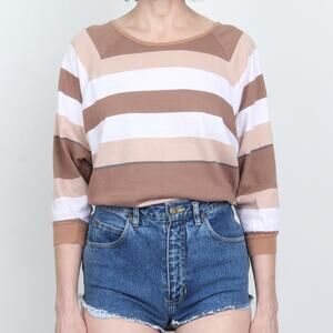 Vintage 80s Michael Milea Stripe Cotton Batwing Tee M